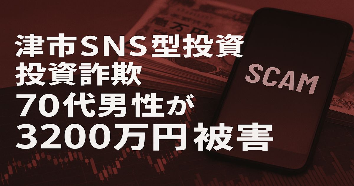 津市SNS型投資詐欺で70代男性が3200万円被害