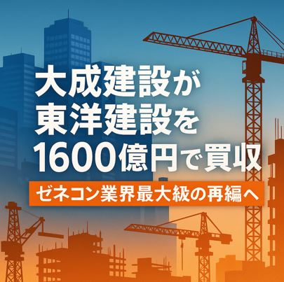 大成建設が東洋建設を1600億円で買収するニュースのアイキャッチ画像