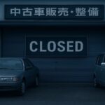 弘前市の中古車販売マル克が破産し閉店した販売店と車のイメージ