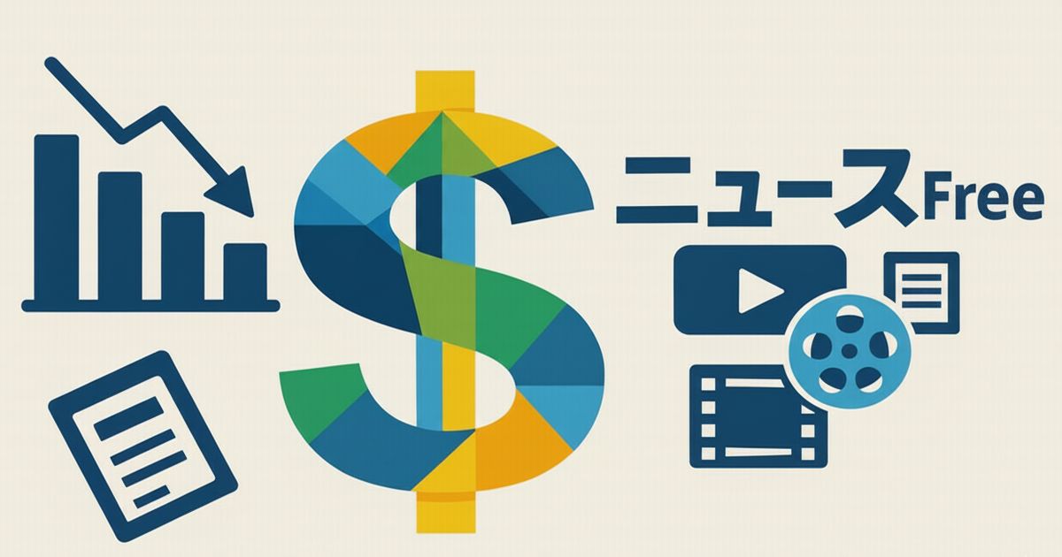 倒産ニュース・経済不況を象徴する共用アイキャッチ画像（グラフ下降とドルマーク・ニュースFreeロゴ）