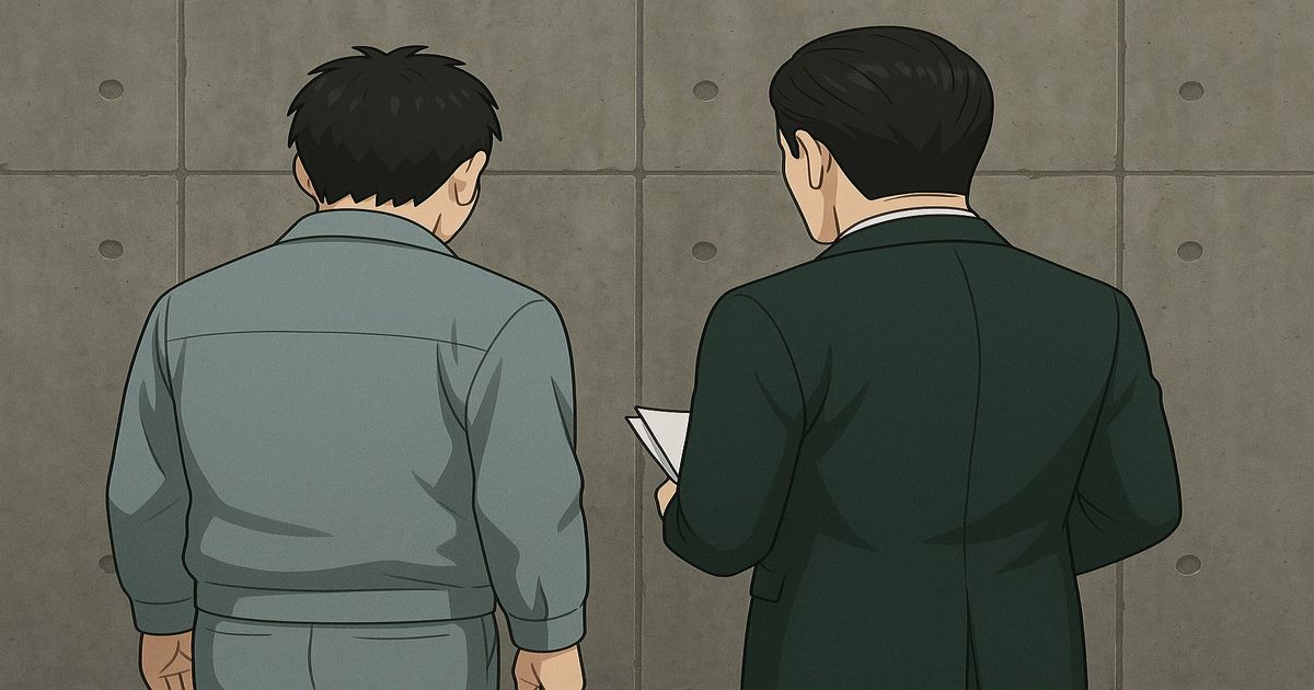 弁護士が社長に書類を持って説明するイラスト