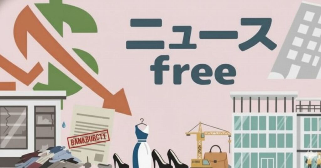 ファッション業界の倒産ニュースを表す共通イメージ。ショッピングバッグと下向き矢印でアパレル不振や経営破綻を象徴