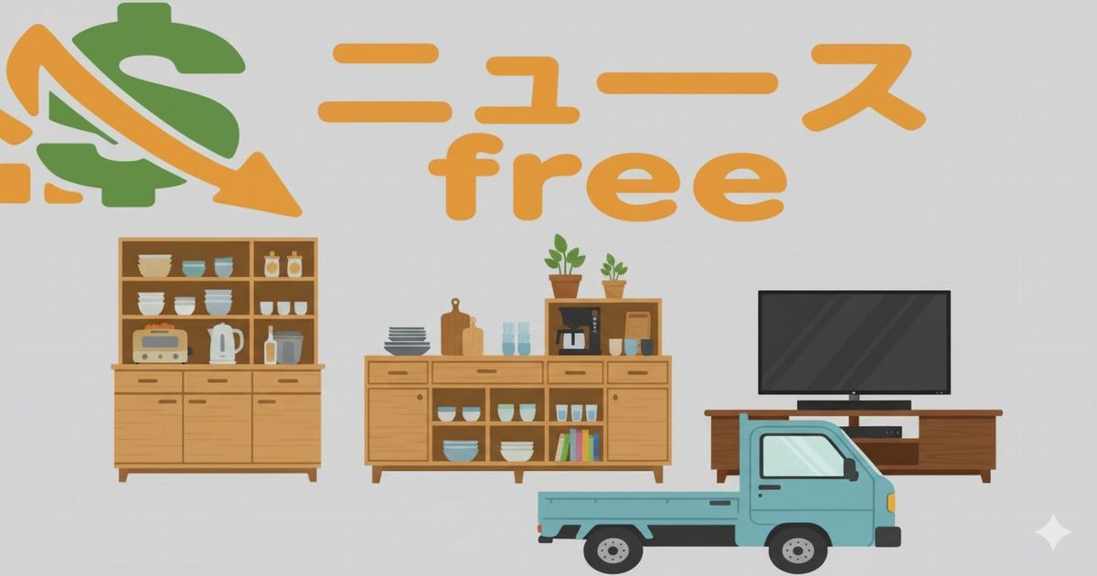 レンジボードやキッチンボード、テレビボードと軽ワゴンを描いたニュース用ヘッダー画像