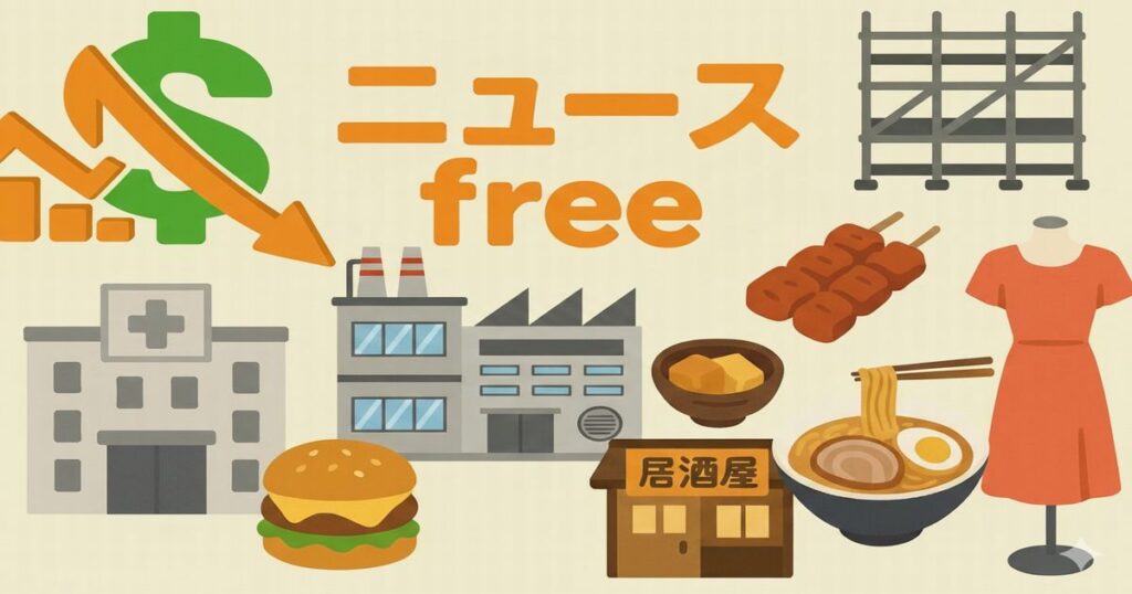 ニュースfree 飲食業・病院・工場・アパレルなどを象徴するイラスト