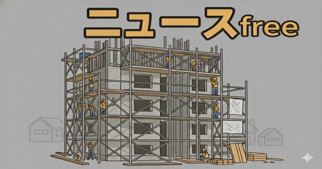 建設中の建物と作業員のイラスト｜ニュースfree共通イメージ