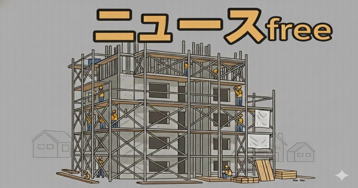 建設中の建物と作業員のイラスト｜ニュースfree共通イメージ