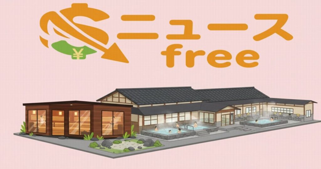 ニュースfreeのロゴと温泉施設のイラストが描かれたヘッダー画像