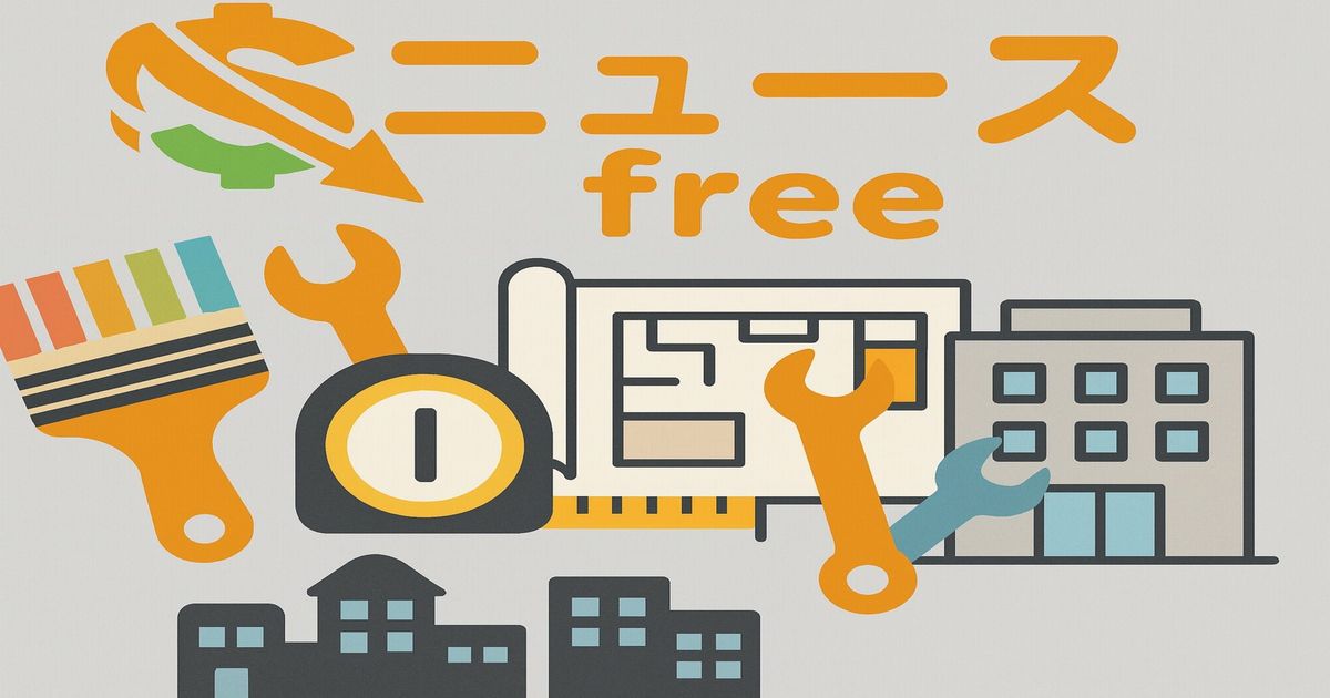 倒産ニュースの共通画像。建物と工具、コストのアイコンで経営悪化を表現したイラスト