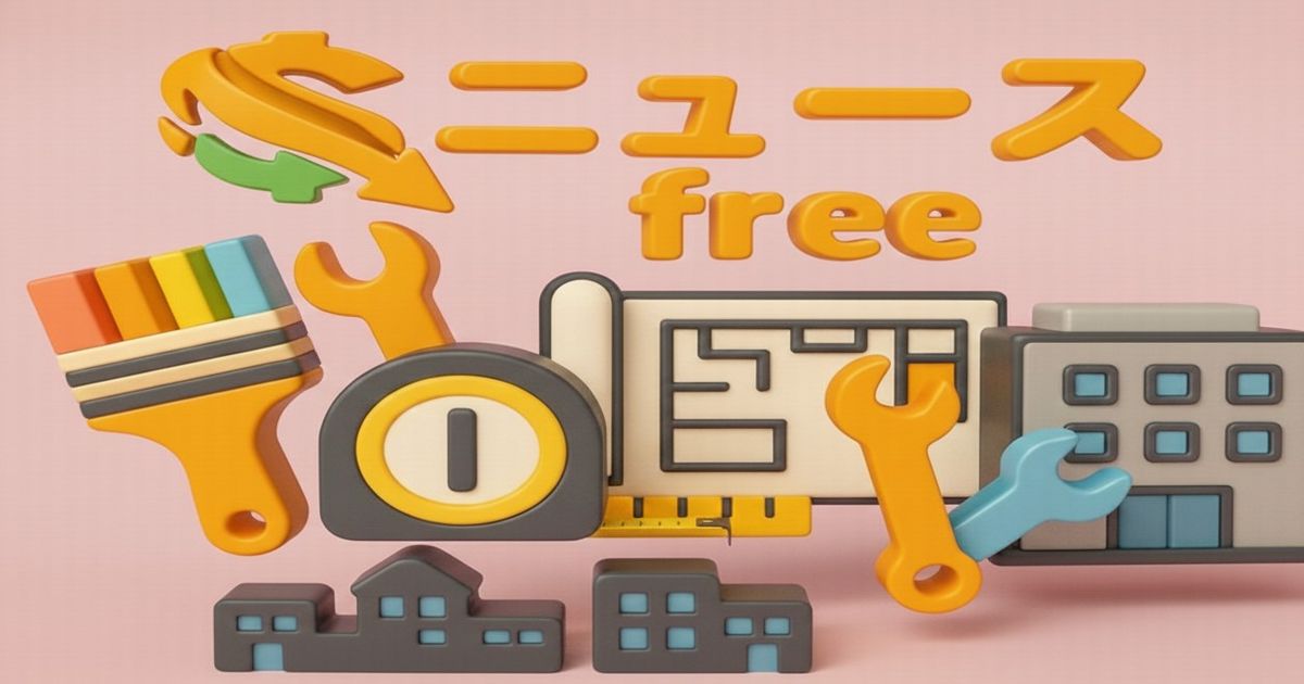 倒産ニュースの共通イメージ。工具や建物アイコンで企業倒産の状況を表現したデザイン画像