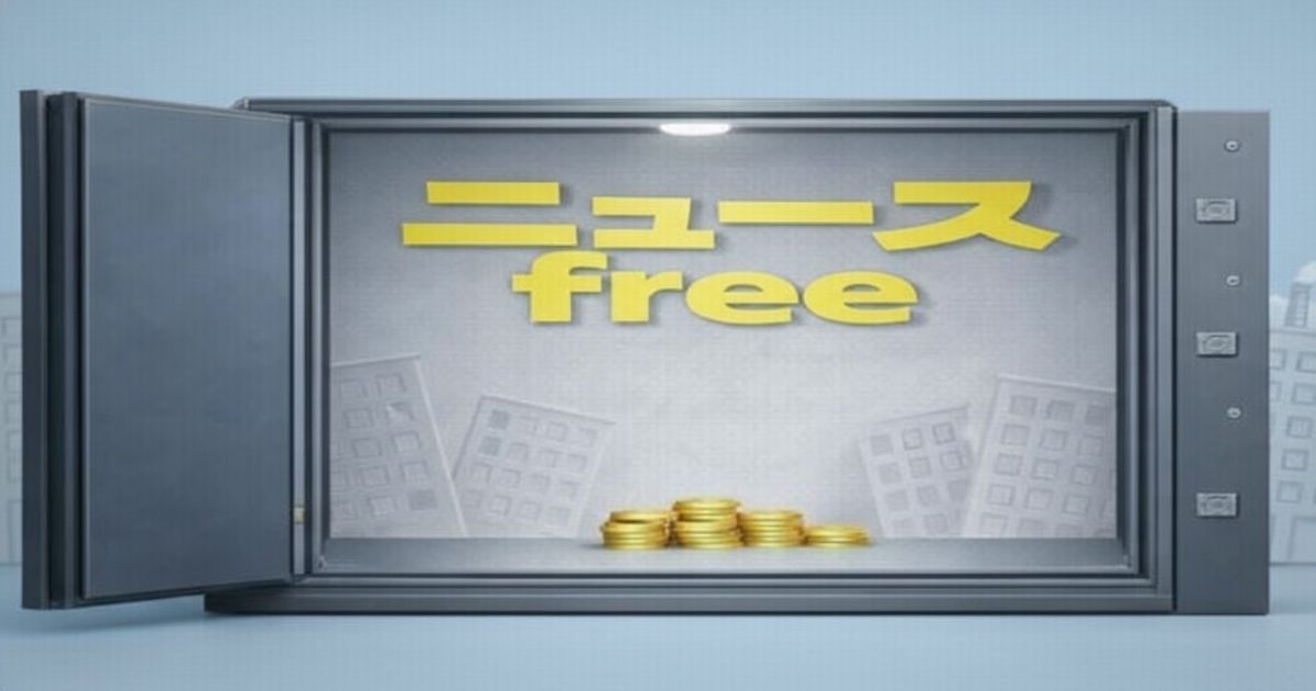 ニュースfreeのロゴが入った金庫と積み上げられたコインのイメージ